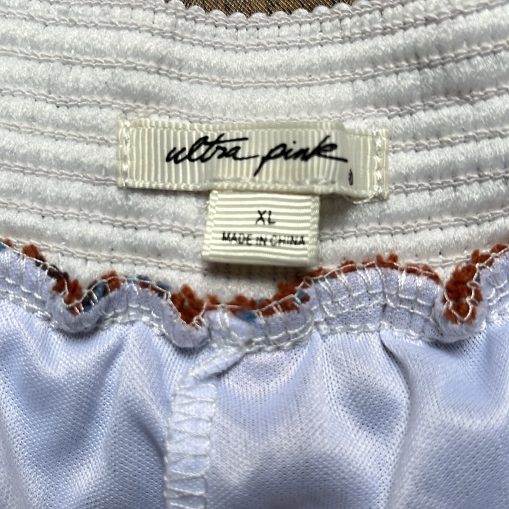 Ultra Pink Cottagecore Granny Square Crochet Shorts Brown Blue White Size XL - Picture 7 of 13